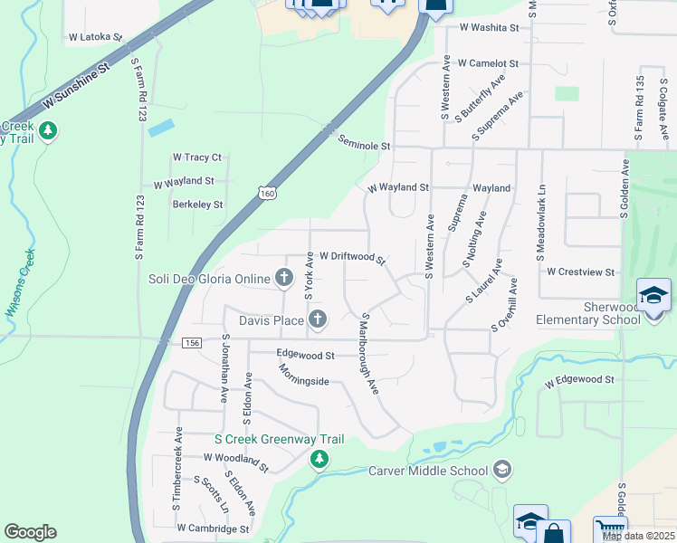 map of restaurants, bars, coffee shops, grocery stores, and more near 2459 South Pembrook Avenue in Springfield