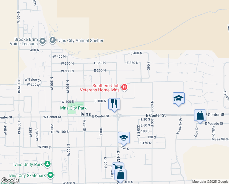 map of restaurants, bars, coffee shops, grocery stores, and more near 155 East 200 North in Ivins