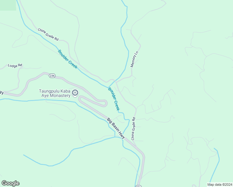 map of restaurants, bars, coffee shops, grocery stores, and more near 18251 China Grade Road in Boulder Creek