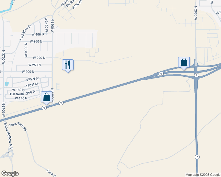 map of restaurants, bars, coffee shops, grocery stores, and more near 3177 Utah 9 in Hurricane