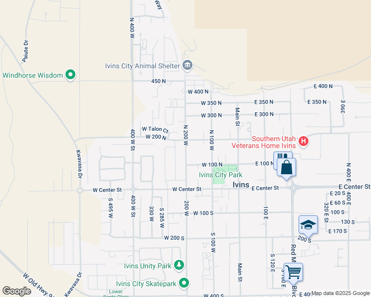 map of restaurants, bars, coffee shops, grocery stores, and more near 155 West 200 North in Ivins