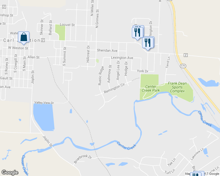 map of restaurants, bars, coffee shops, grocery stores, and more near 509 Ashmore Street in Carl Junction