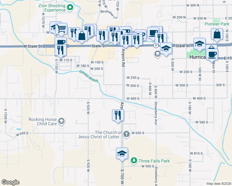 map of restaurants, bars, coffee shops, grocery stores, and more near 375 South 800 West in Hurricane