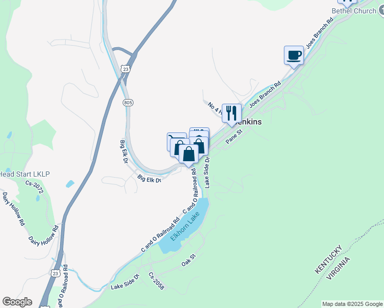 map of restaurants, bars, coffee shops, grocery stores, and more near Freedom Lane in Jenkins