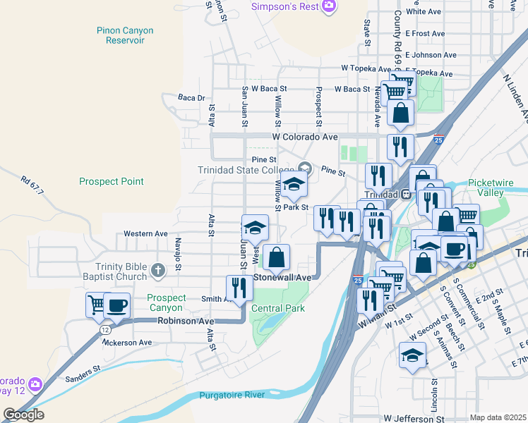 map of restaurants, bars, coffee shops, grocery stores, and more near 714 Park Street in Trinidad