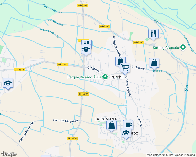 map of restaurants, bars, coffee shops, grocery stores, and more near 6 Calle San Cecilio in Purchil