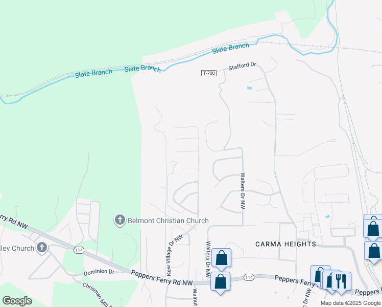 map of restaurants, bars, coffee shops, grocery stores, and more near 125 Sage Lane in Christiansburg
