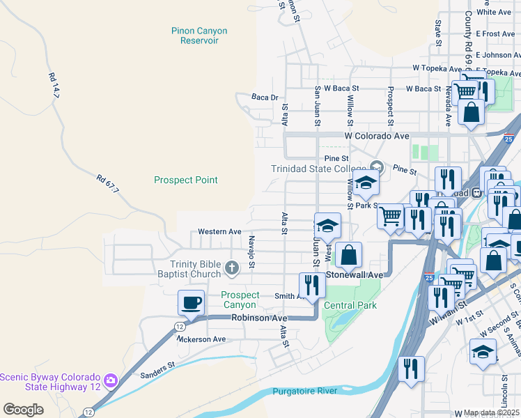 map of restaurants, bars, coffee shops, grocery stores, and more near 990-998 Park Street in Trinidad