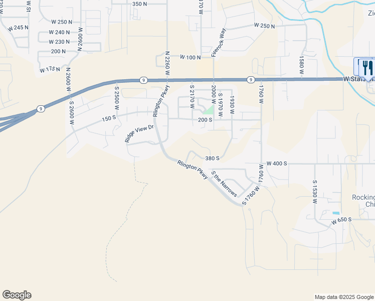 map of restaurants, bars, coffee shops, grocery stores, and more near 2189 380 South in Hurricane