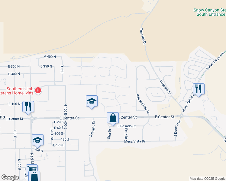 map of restaurants, bars, coffee shops, grocery stores, and more near 707 East South Wall Circle in Ivins