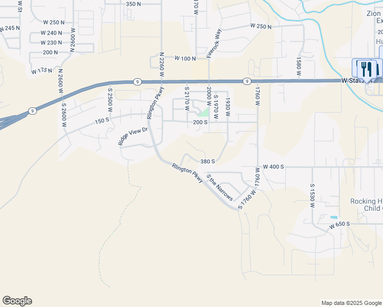 map of restaurants, bars, coffee shops, grocery stores, and more near 2152 380 South in Hurricane