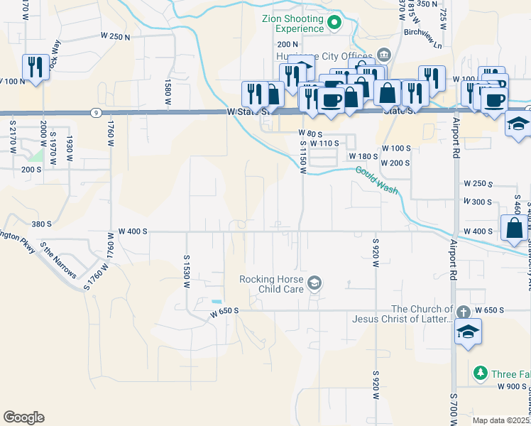 map of restaurants, bars, coffee shops, grocery stores, and more near 358 South 1040 West in Hurricane