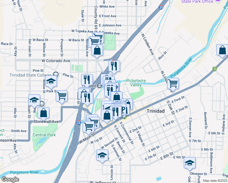 map of restaurants, bars, coffee shops, grocery stores, and more near 416 North Commercial Street in Trinidad