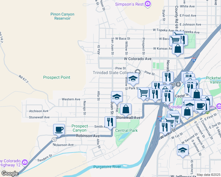 map of restaurants, bars, coffee shops, grocery stores, and more near 800 Park Street in Trinidad