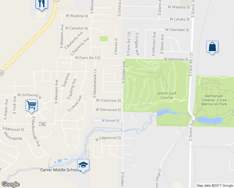 map of restaurants, bars, coffee shops, grocery stores, and more near 3124 West Broadmoor Street in Springfield