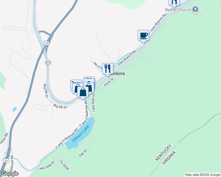 map of restaurants, bars, coffee shops, grocery stores, and more near 102 High Street in Jenkins