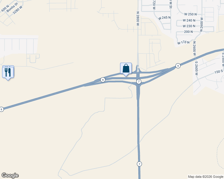 map of restaurants, bars, coffee shops, grocery stores, and more near 525 West State Street in Hurricane