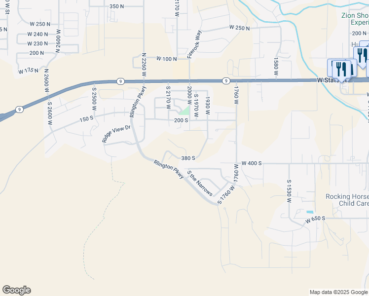map of restaurants, bars, coffee shops, grocery stores, and more near 2102 W. 320 S. in Hurricane