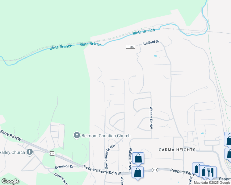map of restaurants, bars, coffee shops, grocery stores, and more near 150 Sage Lane in Christiansburg