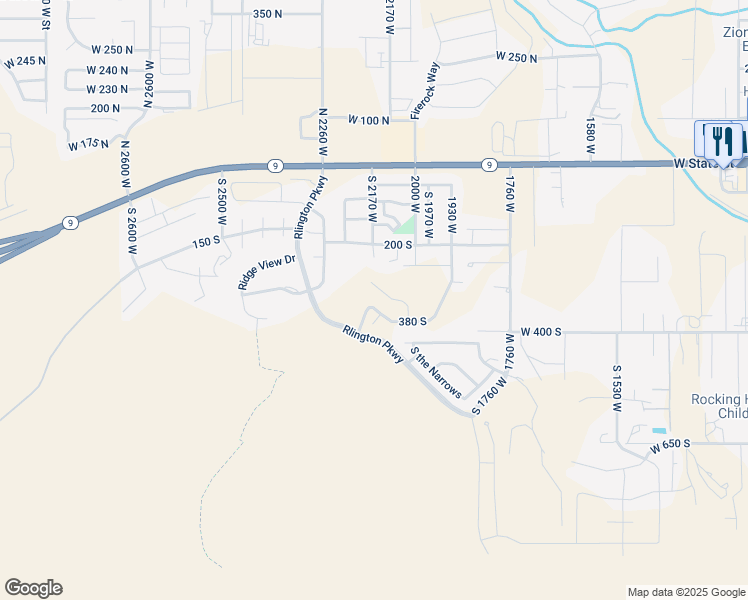 map of restaurants, bars, coffee shops, grocery stores, and more near 2182 380 South in Hurricane