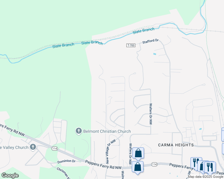 map of restaurants, bars, coffee shops, grocery stores, and more near 205 Sage Lane in Christiansburg