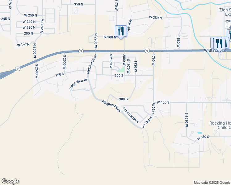 map of restaurants, bars, coffee shops, grocery stores, and more near 2129 West 320 North in Hurricane