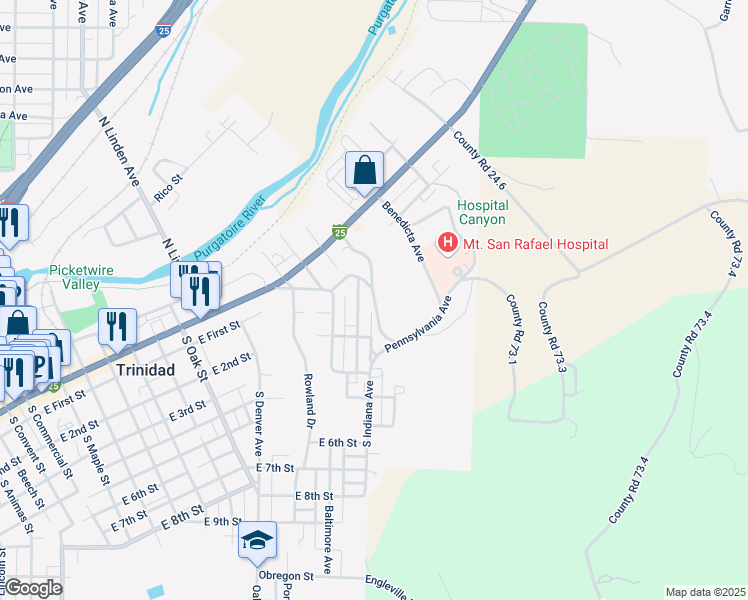 map of restaurants, bars, coffee shops, grocery stores, and more near 150 Waverly Avenue in Trinidad