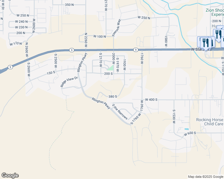 map of restaurants, bars, coffee shops, grocery stores, and more near 2072 West 320 North in Hurricane
