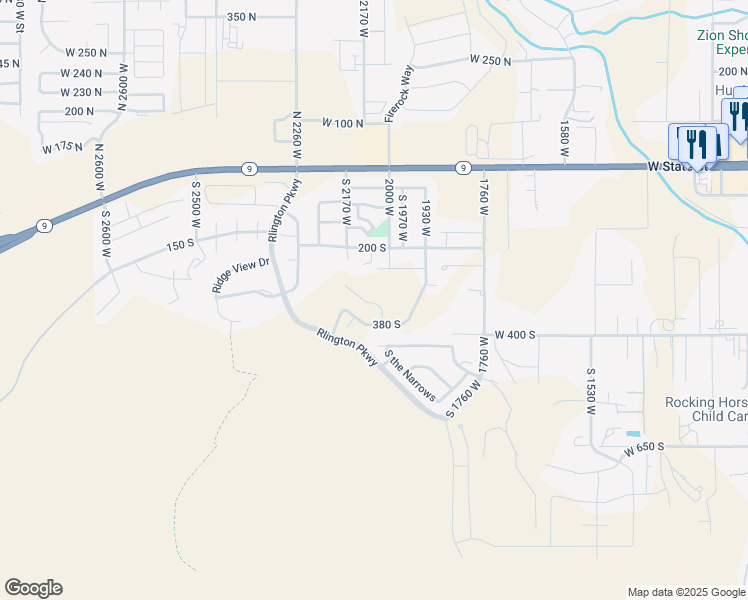 map of restaurants, bars, coffee shops, grocery stores, and more near 2078 West 320 North in Hurricane