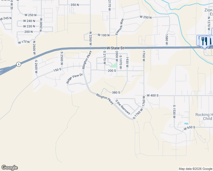 map of restaurants, bars, coffee shops, grocery stores, and more near 2141 West 320 North in Hurricane