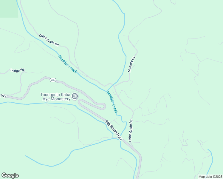 map of restaurants, bars, coffee shops, grocery stores, and more near 18285 China Grade Road in Boulder Creek