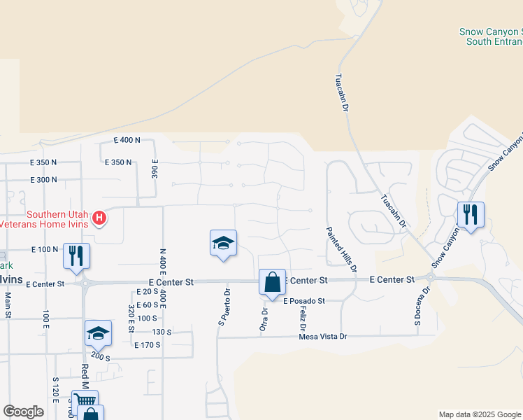 map of restaurants, bars, coffee shops, grocery stores, and more near 768 East Palisades Circle in Ivins