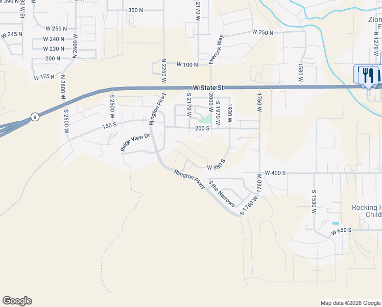map of restaurants, bars, coffee shops, grocery stores, and more near 2153 West 320 North in Hurricane