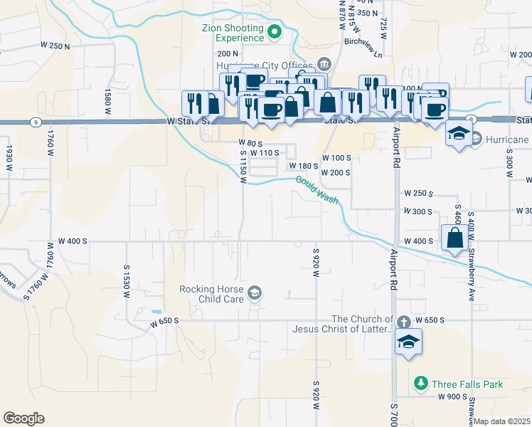 map of restaurants, bars, coffee shops, grocery stores, and more near 358 South 1040 West in Hurricane