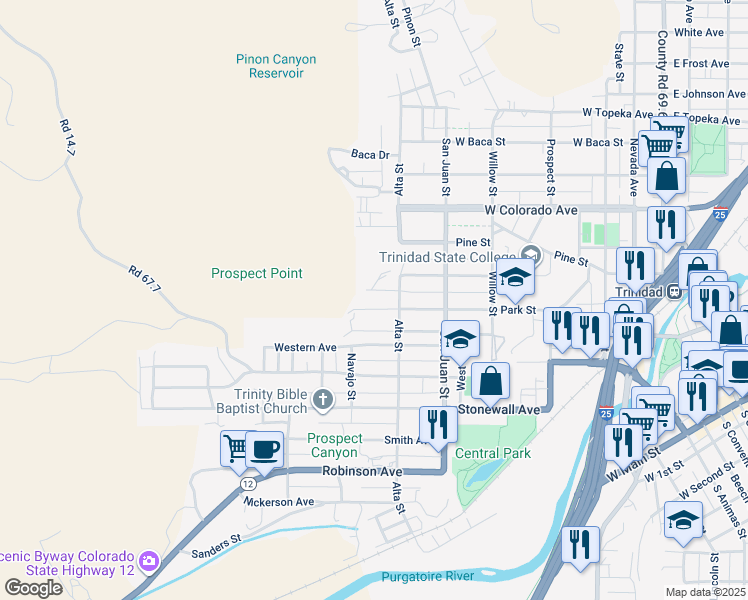 map of restaurants, bars, coffee shops, grocery stores, and more near 990 Park Street in Trinidad