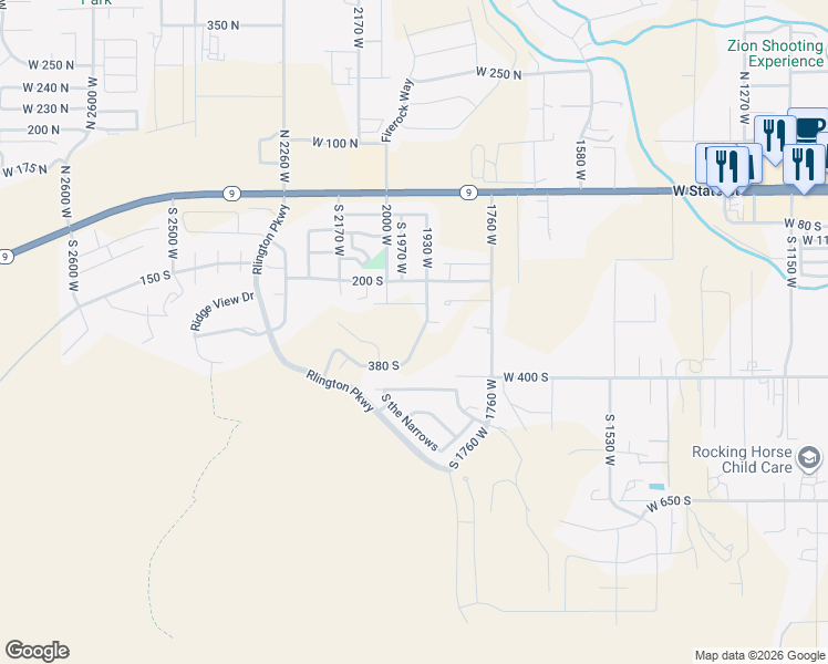 map of restaurants, bars, coffee shops, grocery stores, and more near 1941 W Weeping Rock in Hurricane