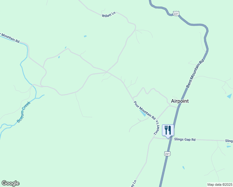map of restaurants, bars, coffee shops, grocery stores, and more near 9021 Poor Mountain Road in Bent Mountain