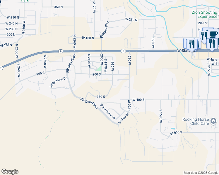 map of restaurants, bars, coffee shops, grocery stores, and more near 1941 W Weeping Rock in Hurricane