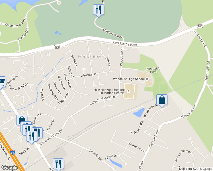 map of restaurants, bars, coffee shops, grocery stores, and more near 775 Industrial Park Drive in Newport News
