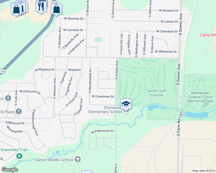 map of restaurants, bars, coffee shops, grocery stores, and more near 3137 West Broadmoor Street in Springfield