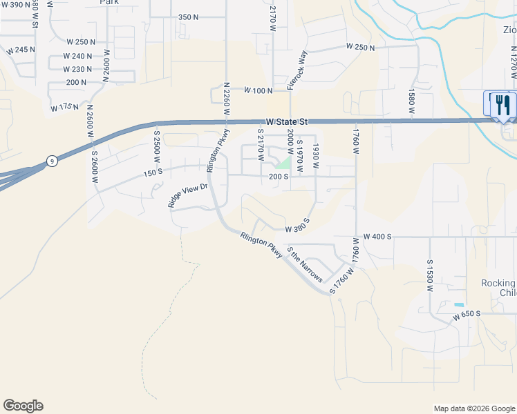 map of restaurants, bars, coffee shops, grocery stores, and more near 2175 West 320 North in Hurricane