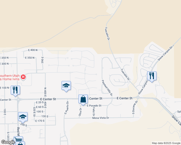 map of restaurants, bars, coffee shops, grocery stores, and more near 771 East Palisades Drive in Ivins