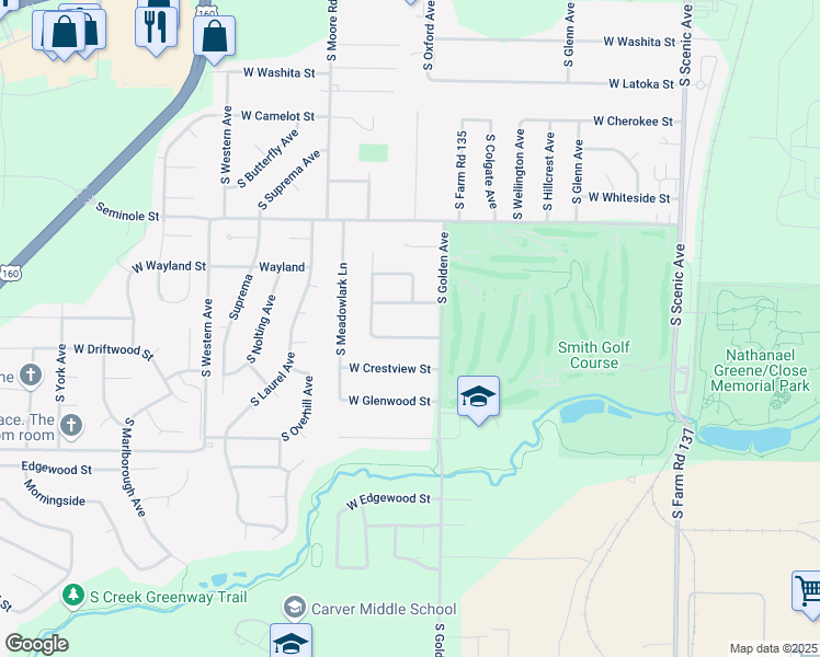 map of restaurants, bars, coffee shops, grocery stores, and more near 3124 West Broadmoor Street in Springfield