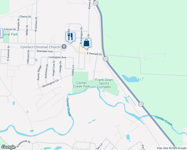 map of restaurants, bars, coffee shops, grocery stores, and more near 116 Terrill Lane in Carl Junction