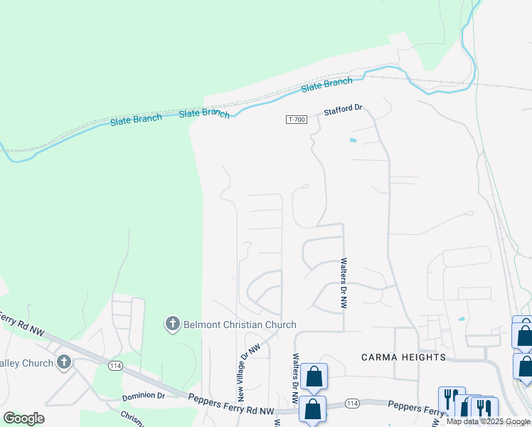 map of restaurants, bars, coffee shops, grocery stores, and more near 145 Wistaria Drive in Christiansburg