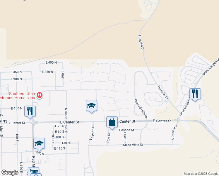 map of restaurants, bars, coffee shops, grocery stores, and more near 771 East Palisades Drive in Ivins
