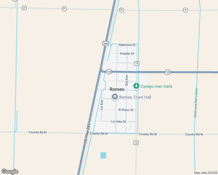 map of restaurants, bars, coffee shops, grocery stores, and more near 104 Antonito Street in Romeo