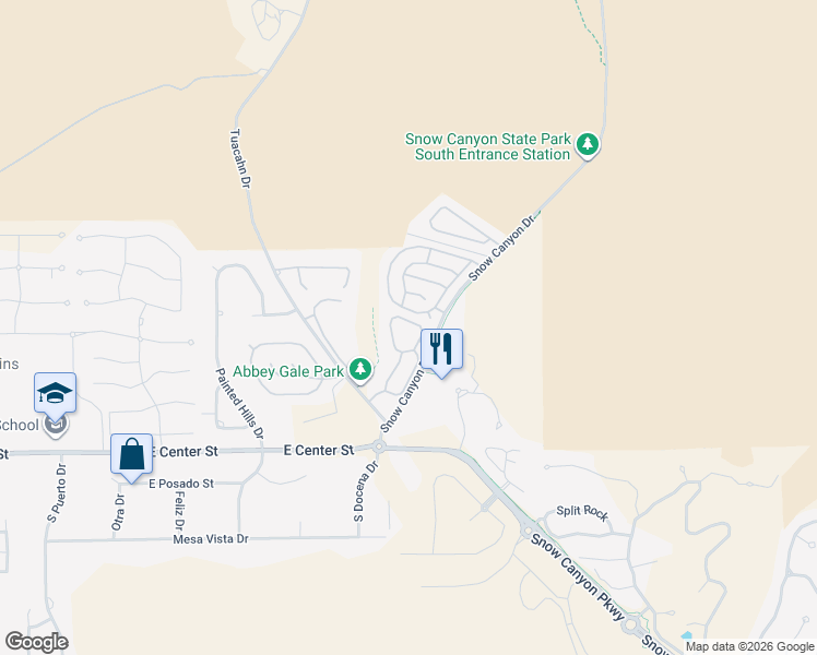 map of restaurants, bars, coffee shops, grocery stores, and more near 150 Snow Canyon Drive in Ivins