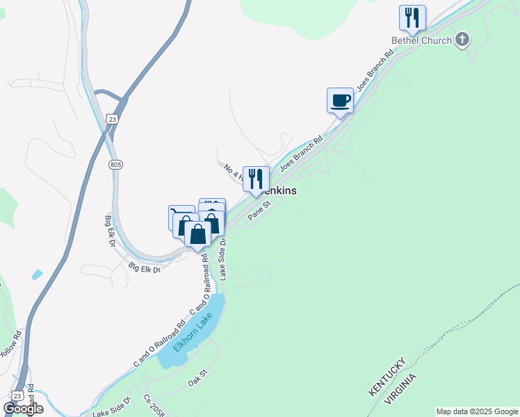 map of restaurants, bars, coffee shops, grocery stores, and more near 75 Pane Street in Jenkins