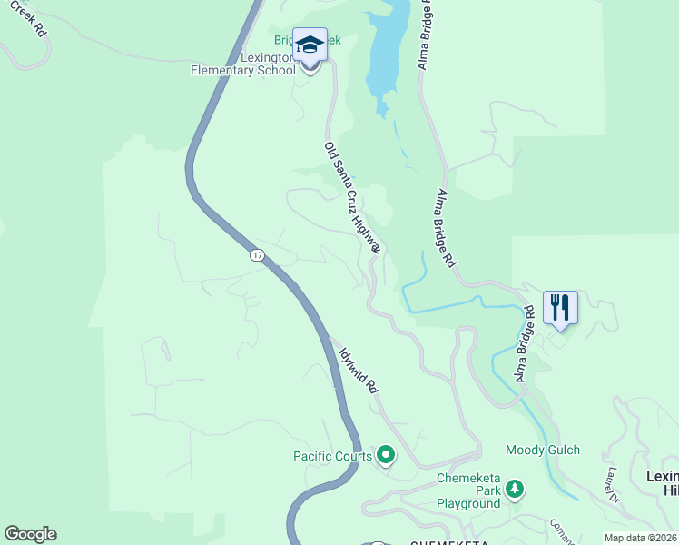 map of restaurants, bars, coffee shops, grocery stores, and more near 20333 Hebard Road in Los Gatos